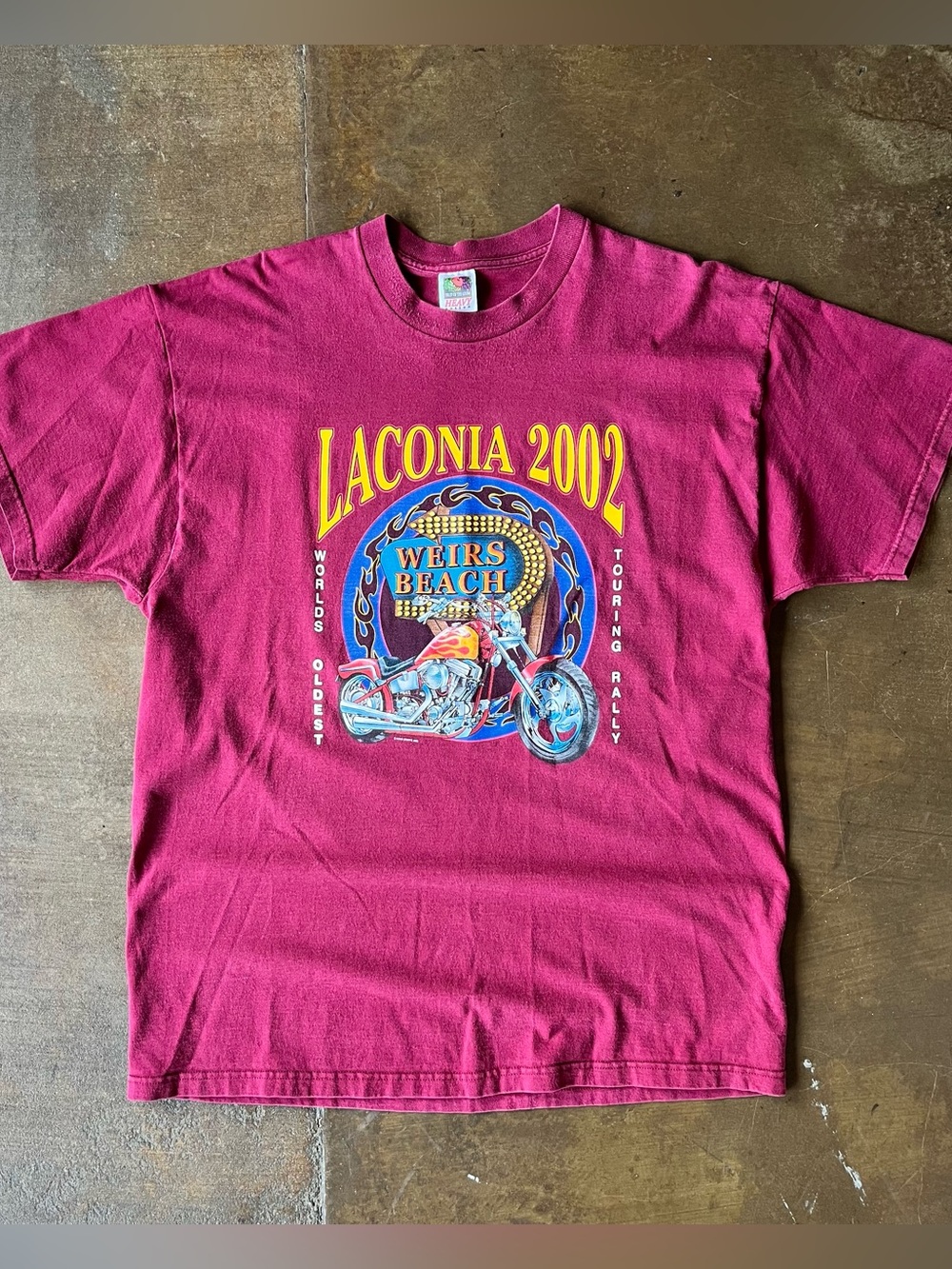 Vintage 2002 Laconia Bike Week Maroon Red Biker Motorcycle Tee 2XL Weirs Beach